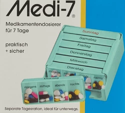 Sahag Medi-7 Medikamentendosierer 7 Tage 4 Fächer pro Tag türkis deutsch