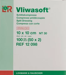 Vliwasoft Schlitzkompressen mit Y-Einschnitt 10x10cm steril