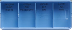 SUPAIR Tablettendose gross 1 Tag 4 Fächer deutsch/französisch/italienisch blau