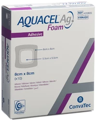 AQUACEL Ag Foam Schaumverband adhäsiv 8x8cm