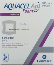AQUACEL Ag Foam Schaumverband adhäsiv 8x8cm
