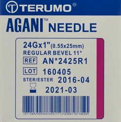 Terumo Agani aiguille à usage unique 24G 0.55x25mm lila