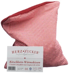 HERZ ZUCKER Kirschkernkissen 26x21cm Karo/Wollwalk rot