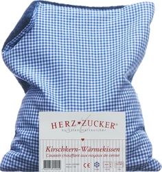 HERZ ZUCKER Kirschkernkissen 26x21cm Karo/Wollwalk blau