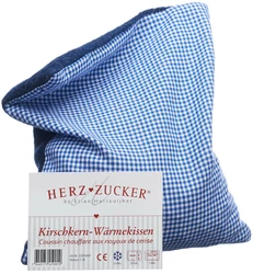 HERZZUCKER Kirschkernkissen 26x21cm Karo/Wollwalk blau