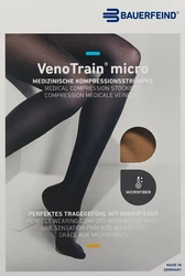 BAUERFEIND VenoTrain Micro KKL2 AG S plus/short offene Fussspitze Mikronoppenhaftband caramel