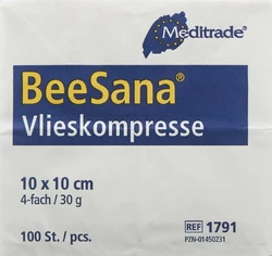 BeeSana Vlieskompressen 10x10cm 30 g/m2 unsteril ohne RX 4-fach