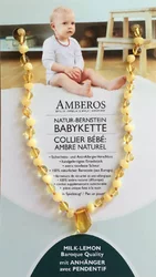 AMBEROS Natur Bernsteinkette mit Anhänger Baroque Milk Lemon