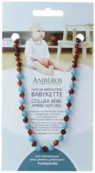 AMBEROS Natur Bernsteinkette mit Edelsteinen Baroque Cognac Turquoise