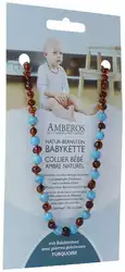 AMBEROS Natur Bernsteinkette mit Edelsteinen Baroque Cognac Turquoise