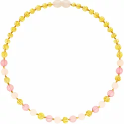 AMBEROS Natur Bernsteinkette mit Edelsteinen Baroque Lemon Quartz Pink Jade