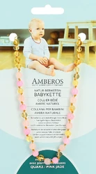 AMBEROS Natur Bernsteinkette mit Edelsteinen Baroque Lemon Quartz Pink Jade