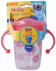 Nûby Trinktasse 360° Wonder Cup aus TRITAN 240ml PINK mit Henkel auslaufsicher