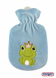 Sänger Wärmflasche aus Naturkautschuk mit Velourbezug 0.8l Froschkönig