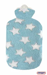 Sänger Wärmflasche aus Naturkautschuk mit Plüschbezug 2l Sterne blau