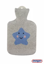 Sänger Wärmflasche aus Naturkautschuk mit Strickbezug 0.8l aus Bauwolle Stern grau