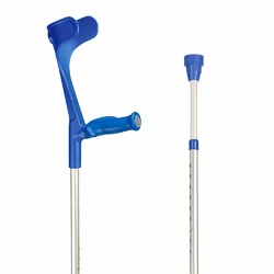 Sahag Krücken Anatomischer Softgriff 76-96cm alu blau -140kg Druckknopf 2 Reflektoren