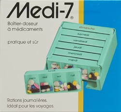 Sahag Medi-7 Medikamentendosierer 7 Tage 4 Fächer pro Tag türkis französisch