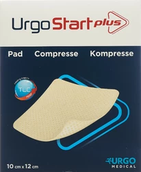 Urgo UrgoStart Plus Kompresse Polyacrylatwundauflage 10x12cm mit mikroadhäsiver TLC-NOSF-Wundheilungsmatrix