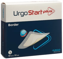 Urgo UrgoStart Plus Border Selbsthaftende Polyacrylatwundauflage 10x10cm mit mikroadhäsiver TLC-NOSF-Wundheilungsmatrix