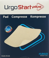 Urgo UrgoStart Plus Kompresse Polyacrylatwundauflage 6x6cm mit mikroadhäsiver TLC-NOSF-Wundheilungsmatrix