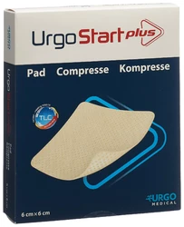 Urgo UrgoStart Plus Kompresse Polyacrylatwundauflage 6x6cm mit mikroadhäsiver TLC-NOSF-Wundheilungsmatrix