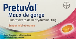 Pretuval Halsschmerzen Lutschtablette Honig-Orangenaroma