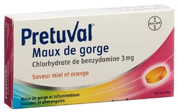Pretuval Halsschmerzen Lutschtablette Honig-Orangenaroma