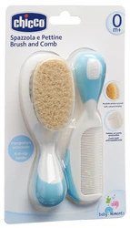 Chicco brosse et peigne soie naturelle light blue 0m+