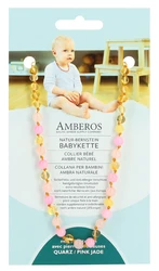 AMBEROS collier ambre naturel avec pierres précieuses baroque lemon quartz pink jade