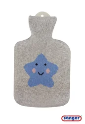 Sänger Wärmflasche aus Naturkautschuk mit Strickbezug 0.8l aus Bauwolle Stern grau